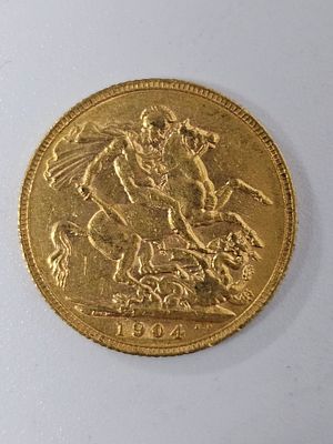 מטבע סוברין [ג'ורג] מזהב 916 במשקל 7.98 גרם שנת 1904