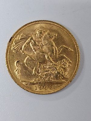 מטבע סוברין [ג'ורג] מזהב 916 במשקל 7.98 גרם שנת 1908