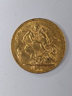 מטבע סוברין [ג'ורג] מזהב 916 במשקל 7.98 גרם שנת 1904