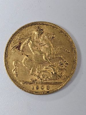 מטבע סוברין [ג'ורג] מזהב 916 במשקל 7.98 גרם שנת 1906