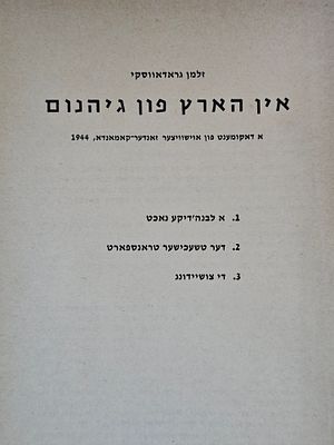 שואה ! אין הארץ פון גיהנום - זלמן גראדאווסקי . א דאקומענט פון אוישוויצער זאנדער קאמאנדא 1944 