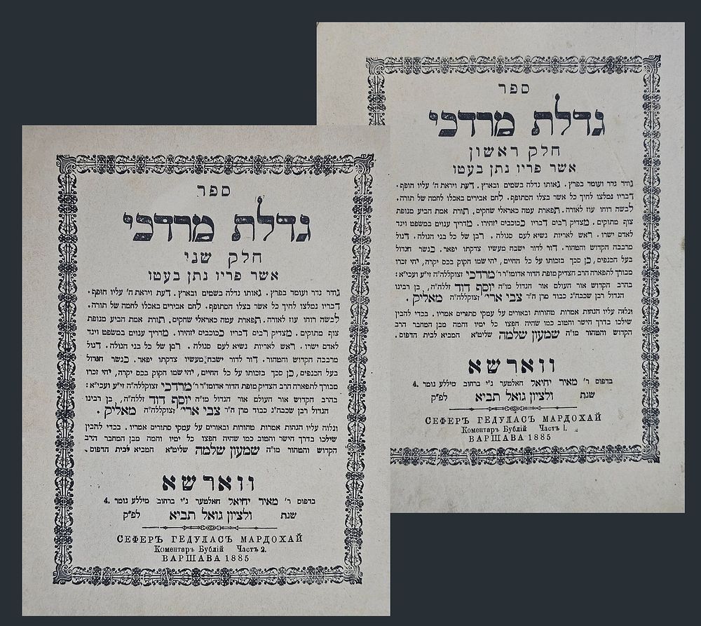 גדלת מרדכי (האדמו"ר רבי מרדכי מאליק) - ווארשא, תרמ"ה - מהדורה ראשונה. ספר גדולת מרדכי. חידושים 
