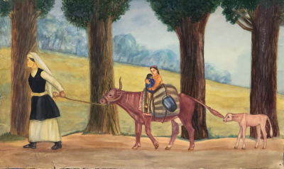 Глебова Татьяна. Поезд. 1942-1944 гг. Бумага, акварель. 26,3х44 см. Авторская подпись 