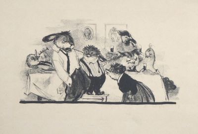 Сидоркин Евгений. Заяц во хмелю. 1957 г.Бумага, литография. 15х28 см (размер листа 28,5х42 см). 