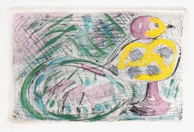 Митрохин Дмитрий. Уточка. 1961 г.Бумага, офорт с подкраской акварелью, 8,5х12,5 см (размер 