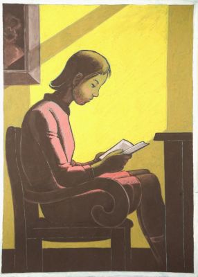 Лавров Петр. За чтением. 1960-е гг. Бумага, смешанная техника. 66х47,5 см. Авторская подпись 