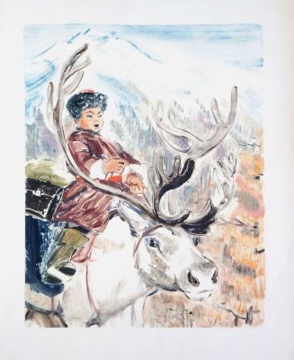 Бутрова Мария. Маленький тувинец-школьник. 1960-е гг. Бумага, монотипия. 41,5х33 см (размер 