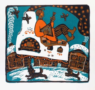 Овчинников Лев. Без названия. 1989 г. Бумага, цветная линогравюра. 35,5х38,5 см (размер листа 