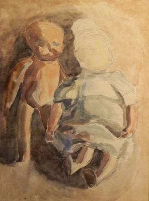 Иванов Игорь. Пупс и кукла. 1970-е гг. Бумага, акварель. 61,5х45 см. Работа подписана с оборота 