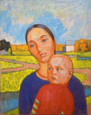Буров Константин. Мать и дитя. 1975 г. Холст, масло. 50х40 см. Работа подписана с лицевой 
