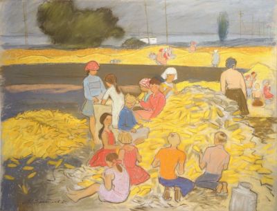 Герасимов Михаил. Кубань, новый урожай. 1984 г. Бумага, пастель. 50х65 см. Авторская подпись 