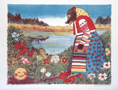 Кукушкин Олег. Колобок. 1980 г. Бумага, цветная литография. 39х50 см (размер листа 49,5х59,5 см). 