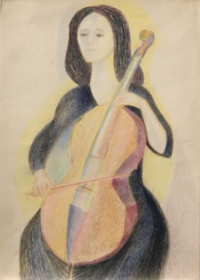Глебова Татьяна. Виолончелистка. 1960-е гг. Бумага, карандаш, 43х31 см. Работа в хорошем 