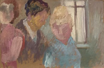 Жилина Наталья. Разговор. 1980-е гг. Картон, масло, 28х43 см. Работа в хорошем состоянии, без 