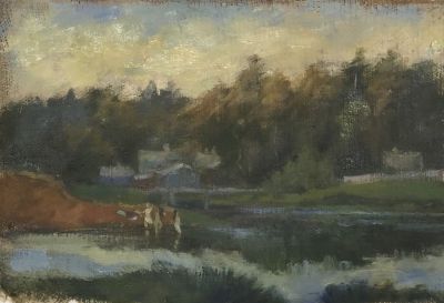 Гудзенко Александр. Купание в реке. 1980-е гг. Холст, масло, 17х24,5 см. Работа в хорошем 