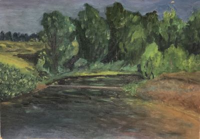 Сиверцев Сергей. Пейзаж &laquo;Река Велиса&raquo;.
1970-е гг. Картон, масло, 35х50,4 см. Работа в хорошем 