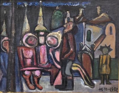Медведев Юрий. Устюжские посиделки. 1992 г. Фанера, холст, масло, 38х48 см. Работа в хорошем 