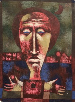 Зеленин Эдуард. Без названия. 1970-е гг. Бумага на оргалите, смешанная техника, 41х30 см. Работа 