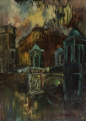 Анис В.A. Мост. Фонтанка. 1993 г. Холст, масло, 85х61 см. Работа в хорошем состоянии, за 
