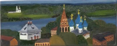 Флоренская Екатерина. Пейзаж с Благовещенским собором. 2006 г. Холст, масло, 20х50 см. Работа в 