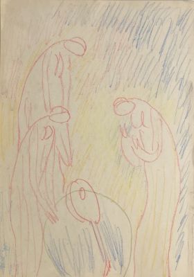 Устюгов Геннадий. Реквием. 1988 г. Бумага, цветные карандаши. 43х30,5 см. Работа в хорошем 