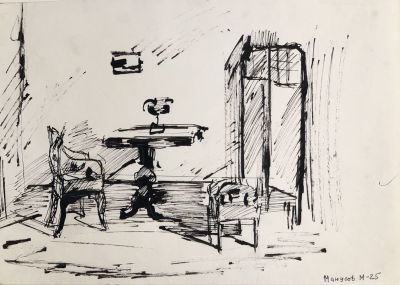 Манусов Александр. Интерьер. 1960-е гг. Бумага, тушь, 21х30 см. Работа в хорошем состоянии, за 