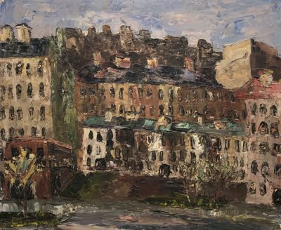 Шпагин Михаил. Набережная реки Смоленки. 1970-е гг. Оргалит, масло. 45,5х54,5 см. Работа в 