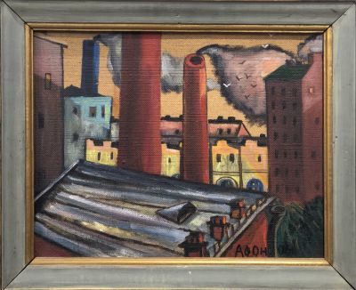 Афоничев Вячеслав. Трубы на Сенной. 2005 г. Оргалит, масло. 37х47 см. Работа в хорошем 