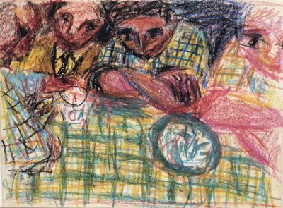 Батынков Константин. За столом. Ок. 1985 г. Бумага, пастель, 22,5х29 см. Работа в хорошем 