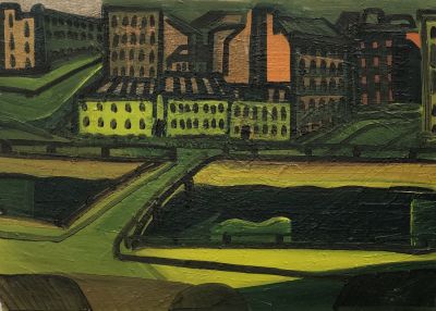 Митин Алексей. Обводный канал. 2015 г. Фанера, масло. 40х56 см. Работа в хорошем состоянии, за 