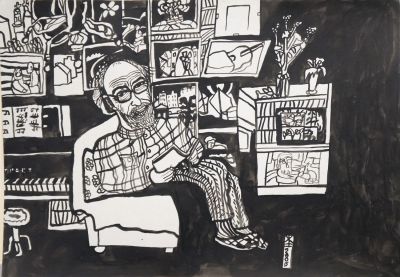 Жуков Николай. Портрет Николая Благодатова. 2006 г. Картон, тушь. 47х67,3 см. Работа в хорошем 