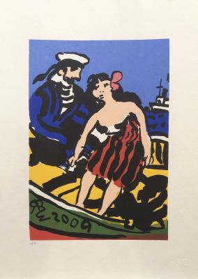 Яшке Владимир. Зинаида и моряк. 2009 г. Бумага, шелкография, (Студия Б&Ф). 30х20,6 см (размер 