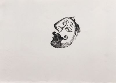 Шрага Вячеслав. Голова мужчины. 2000-е гг. Бумага, ручка. 9х7,5 см (размер листа 21х29,7 см). Ра 