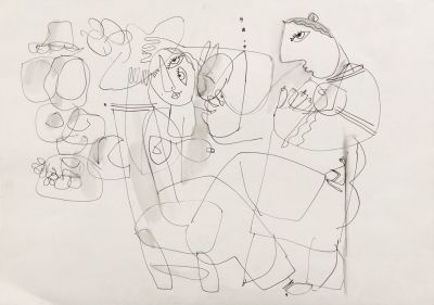 Шрага Вячеслав. Подруги. 2000-е гг. Бумага, смешанная техника, 29,5х42 см. Работа в хорошем 