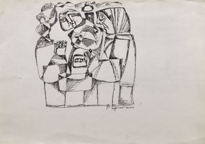 Шрага Вячеслав. Ужин. 2004 г. Бумага, ручка. 22х21 см (размер листа 29,7х42 см). Работа в 