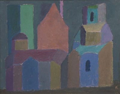 Левитин Валентин. Металандшафт. 1990-е гг. Оргалит, масло. 27х34 см. Работа в хорошем состоянии 