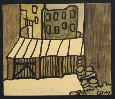 Шемякин Михаил. Двор. 1960-е гг. Бумага, тушь, акварель. 16,7х19,8 см. Работа в хорошем 