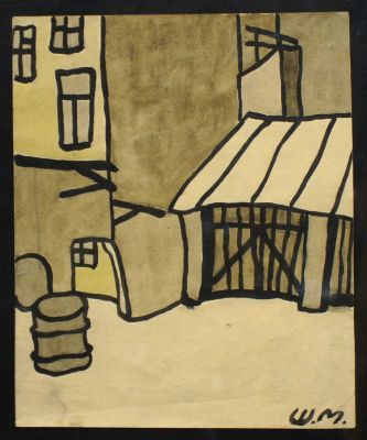 Шемякин Михаил. Двор. 1960-е гг. Бумага, тушь, акварель. 20х16,5 см. Работа в хорошем состоянии 