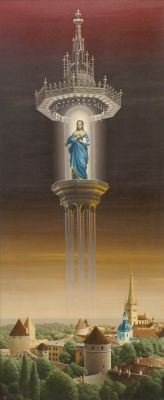 Павлов Владимир. Домский собор (Таллин). 1982 г. Картон, масло. 74,5х31,5 см. Работа в хорошем 