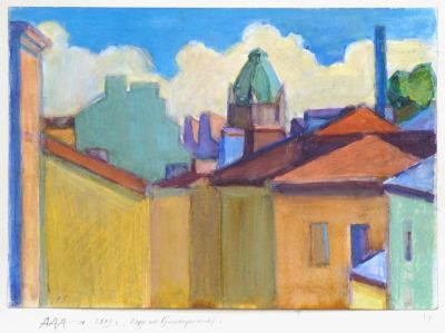 Иванов Михаил. Двор на Красноармейской. 2003 г. Бумага, акварель, смешанная техника. 24,5х35 см. 