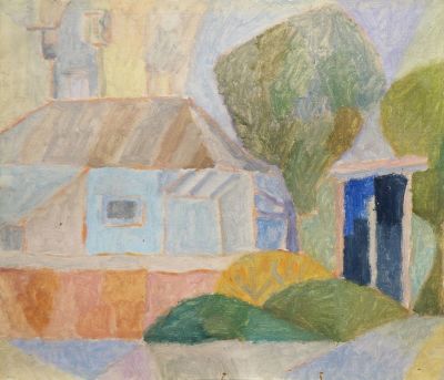 Зубков Геннадий. Старый дом. На Юге. 1985 г. Картон, масло. 34,2х39,5 см. Работа в хорошем 