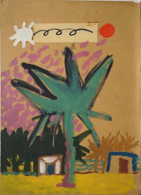 Котельников Олег. Пальма. 1994 г. Картон, масло, коллаж. 63,5х46 см. Работа в хорошем состоянии 