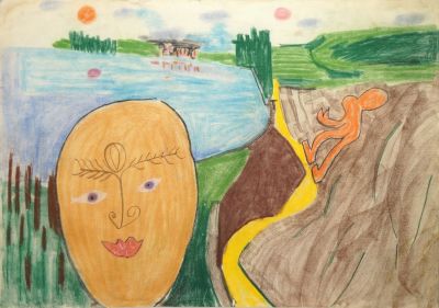 Сорокин Владимир. Без названия (На озере). 1980-е гг.. Бумага, пастель. 61х86 см. Работа за 