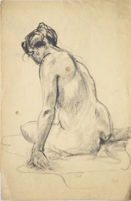 Анкудинов Сергей. Натурщица. 1920-ее гг. Бумага, уголь. 48,5х32,5 см. Работа без авторской 