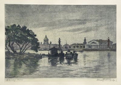 Павлов Николай. Белая ночь. 1957 г. Бумага, цветной офорт. 17,3х26,2 см (размер эстампа и 