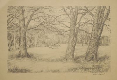 Иноземцев Борис. Дети в лесу. 1930-е гг. Бумага, литография. 29х45 см (лист 45,7х61,7 см). Работ 