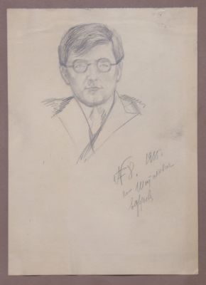 Жукова Елена. Композитор Шостакович. 1935 г. Бумага, карандаш, 28,5х20,5 см. Работа в хорошем 
