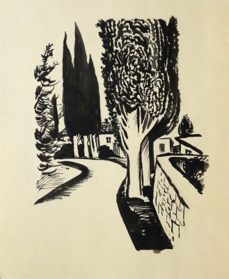 Ковалев Алексей. Гурзуф.1960-е гг. Бумага, тушь. 26х20 см. Работа в хорошем состоянии, без 