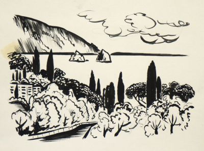 Ковалев Алексей. Гурзуф. 1960-е гг. Бумага, тушь. 20х27 см. Работа без авторской подписи. В 