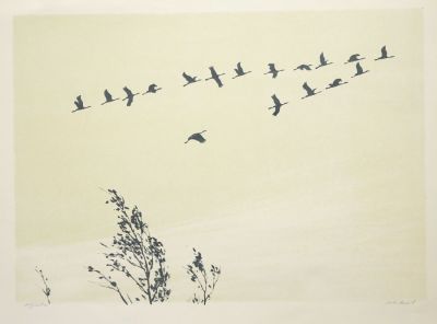 Ковалев Алексей. Журавли. 1970-е гг. Бумага, литография. 38х53 см (лист 52,3х67 см). Работа в 